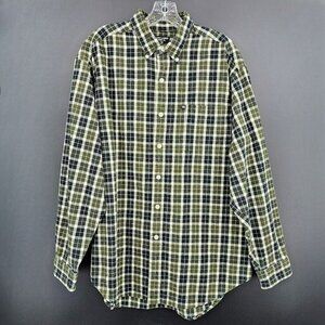 Ralph Lauren Jeans Co Button Down Shirt L Thick Cotton Blue Green Plaid Shacket